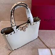 VLTN Rockstud Mini Shopping Bag In Grainy Calfskin White - 18.5x12.5x5.5cm - 6