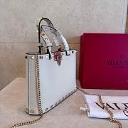 VLTN Rockstud Mini Shopping Bag In Grainy Calfskin White - 18.5x12.5x5.5cm - 5