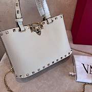 VLTN Rockstud Mini Shopping Bag In Grainy Calfskin White - 18.5x12.5x5.5cm - 3