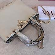 VLTN Rockstud Mini Shopping Bag In Grainy Calfskin White - 18.5x12.5x5.5cm - 2