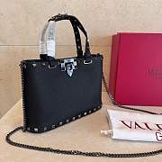 VLTN Rockstud Mini Shopping Bag In Grainy Calfskin Black - 18.5x12.5x5.5cm - 5