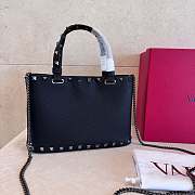 VLTN Rockstud Mini Shopping Bag In Grainy Calfskin Black - 18.5x12.5x5.5cm - 2