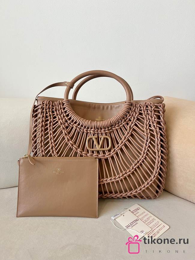 Valentino Garavani AllKnots Woven Leather Shopper in Beige - 38x34x7cm - 1