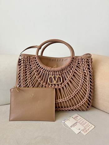 Valentino Garavani AllKnots Woven Leather Shopper in Beige - 38x34x7cm