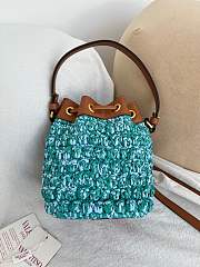 VLTN Vlogo Signature Mini Bucket Bag In Raffia Crochet Green/Azure/Camel - 16x18x11cm - 6