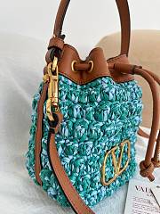 VLTN Vlogo Signature Mini Bucket Bag In Raffia Crochet Green/Azure/Camel - 16x18x11cm - 5