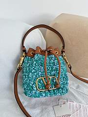 VLTN Vlogo Signature Mini Bucket Bag In Raffia Crochet Green/Azure/Camel - 16x18x11cm - 2