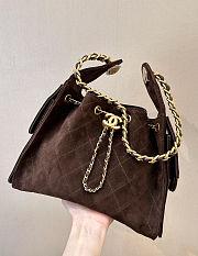 Chanel 25 Handbag Small Suede Gold Tone Metal Brown - 30x26x14cm - 6