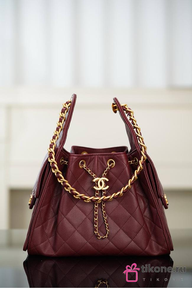 Chanel 25 Handbag Small Grained Calfskin Gold Tone Metal Burgundy - 30x26x14cm - 1