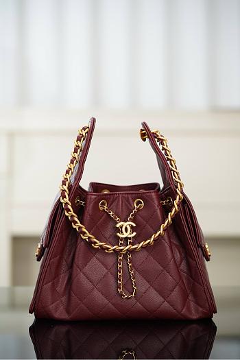 Chanel 25 Handbag Small Grained Calfskin Gold Tone Metal Burgundy - 30x26x14cm