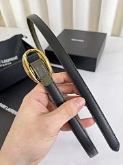 YSL Oval Buckle Thin Belt In Smooth Leather 1.5cm Gold Hardware Green  - 6