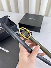 YSL Oval Buckle Thin Belt In Smooth Leather 1.5cm Gold Hardware Green  - 3