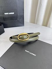 YSL Oval Buckle Thin Belt In Smooth Leather 1.5cm Gold Hardware Green  - 4