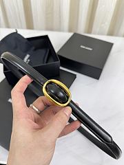 YSL Oval Buckle Thin Belt In Smooth Leather 1.5cm Gold Hardware Black - 2