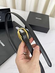 YSL Oval Buckle Thin Belt In Smooth Leather 1.5cm Gold Hardware Black - 3