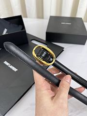 YSL Oval Buckle Thin Belt In Smooth Leather 1.5cm Gold Hardware Black - 4
