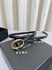 YSL Oval Buckle Thin Belt In Smooth Leather 1.5cm Gold Hardware Black - 5