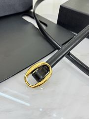 YSL Oval Buckle Thin Belt In Smooth Leather 1.5cm Gold Hardware Black - 6