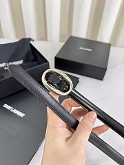 YSL Oval Buckle Thin Belt In Smooth Leather 1.5cm Silver Hardware Black - 6