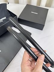 YSL Oval Buckle Thin Belt In Smooth Leather 1.5cm Silver Hardware Black - 5