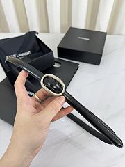 YSL Oval Buckle Thin Belt In Smooth Leather 1.5cm Silver Hardware Black - 4