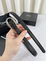 YSL Oval Buckle Thin Belt In Smooth Leather 1.5cm Silver Hardware Black - 3