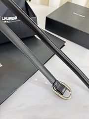 YSL Oval Buckle Thin Belt In Smooth Leather 1.5cm Silver Hardware Black - 2