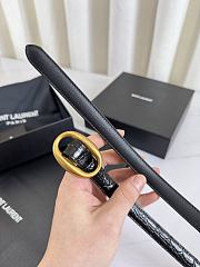 YSL Oval Buckle Thin Belt In Crocodile-Embossed Leather 1.5cm Bronze Hardware Black - 4