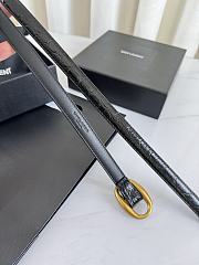 YSL Oval Buckle Thin Belt In Crocodile-Embossed Leather 1.5cm Bronze Hardware Black - 5