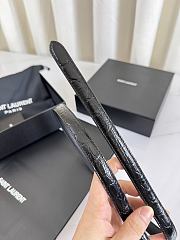 YSL Oval Buckle Thin Belt In Crocodile-Embossed Leather 1.5cm Bronze Hardware Black - 6