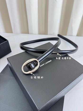 YSL Oval Buckle Thin Belt In Smooth Leather 1.5cm Silver Hardware Black