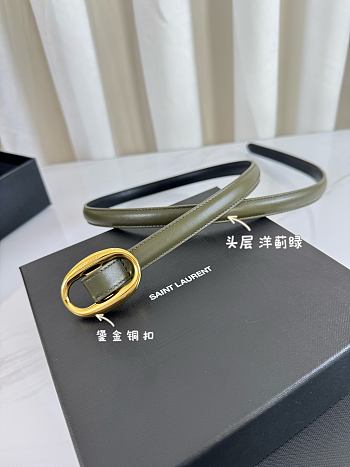 YSL Oval Buckle Thin Belt In Smooth Leather 1.5cm Gold Hardware Green 