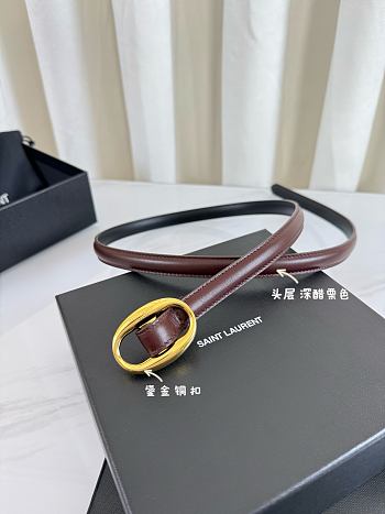 YSL Oval Buckle Thin Belt In Smooth Leather 1.5cm Gold Hardware Brown