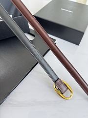YSL Oval Buckle Thin Belt In Smooth Leather 1.5cm Gold Hardware Brown - 6