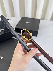 YSL Oval Buckle Thin Belt In Smooth Leather 1.5cm Gold Hardware Brown - 5