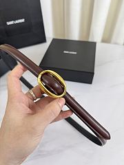 YSL Oval Buckle Thin Belt In Smooth Leather 1.5cm Gold Hardware Brown - 4