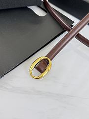 YSL Oval Buckle Thin Belt In Smooth Leather 1.5cm Gold Hardware Brown - 3
