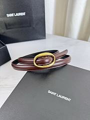 YSL Oval Buckle Thin Belt In Smooth Leather 1.5cm Gold Hardware Brown - 2