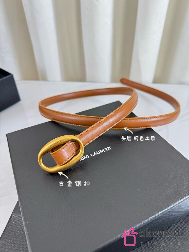 YSL Oval Buckle Thin Belt In Smooth Leather 1.5cm Bronze Hardware Brick - 1