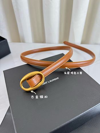 YSL Oval Buckle Thin Belt In Smooth Leather 1.5cm Bronze Hardware Brick