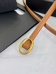YSL Oval Buckle Thin Belt In Smooth Leather 1.5cm Bronze Hardware Brick - 2