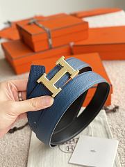 Hermes H Striee Belt Buckle & Reversible Leather Strap 32mm Box Togo Black/Blue Gold  - 2