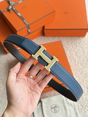 Hermes H Striee Belt Buckle & Reversible Leather Strap 32mm Box Togo Black/Blue Gold  - 3