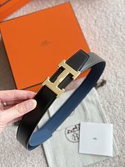 Hermes H Striee Belt Buckle & Reversible Leather Strap 32mm Box Togo Black/Blue Gold  - 4