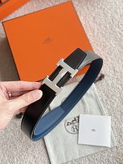 Hermes H Striee Belt Buckle & Reversible Leather Strap 32mm Box Togo Black/Blue Silver - 5
