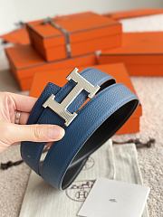 Hermes H Striee Belt Buckle & Reversible Leather Strap 32mm Box Togo Black/Blue Silver - 3