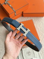 Hermes H Striee Belt Buckle & Reversible Leather Strap 32mm Box Togo Black/Blue Silver - 2