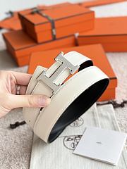 Hermes H Striee Belt Buckle & Reversible Leather Strap 32mm Box Togo Black/White Silver - 4