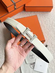 Hermes H Striee Belt Buckle & Reversible Leather Strap 32mm Box Togo Black/White Silver - 3