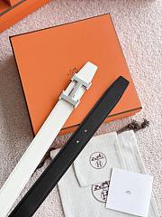 Hermes H Striee Belt Buckle & Reversible Leather Strap 32mm Box Togo Black/White Silver - 2
